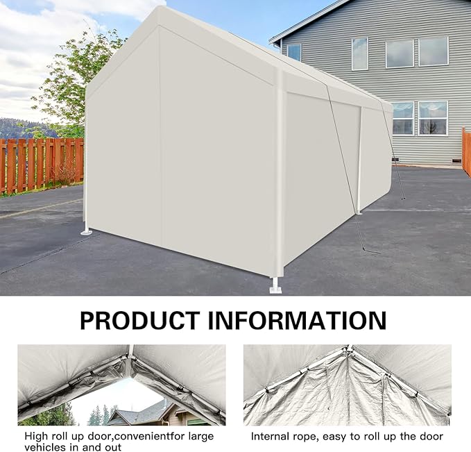 Carport 12x20 Ft Heavy Dut Car Port Canopy, Portable Garage Shelter Car Tents Carpas para Carros All Weather for Automobiles Truck Boat (White)
