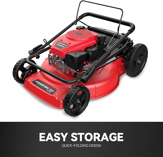 PowerSmart Self Propelled Gas Lawn Mower, 22 in. 170cc OHV Engine 2-in-1 Rear Wheel Drive, High Wheels, 6-Position Height Adjustment