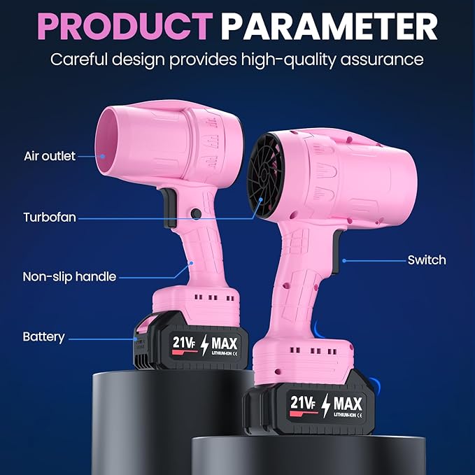 Handheld Electric Cordless Leaf Blower – 500,000RPM Mini Turbo Jet Blower with 2×4.0Ah Batteries & Charger, Lightweight for Patio, Lawn, Garage Cleaning (Pink)