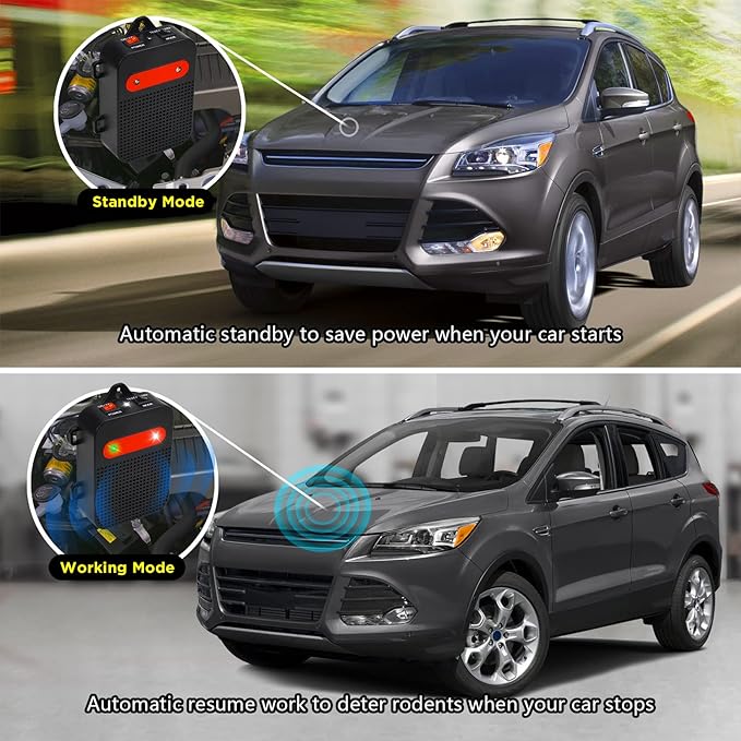 Under Hood Rodent Repeller Ultrasonic Mouse Repellent Battery Operated Pest Repeller Rat Mice Deterrent Rodent Repellent for Car Engine Garage RV Basement Attic 2 Pack Humane