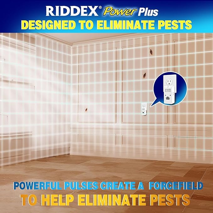 RIDDEX Power Plus Insect Repellent | Plug in, Mouse Deterrent - Pest Control for Defense Against Rats, Mice, Roaches, Bugs and Insects | Control Pests with No Toxins with Side Outlet | 3-Pack