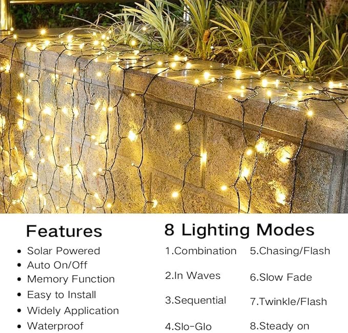 Joomer Solar Christmas Lights Outdoor, 4 Pack Total 156FT 400LED 8 Lighting Modes Solar String Lights Waterproof Fairy Tree Lights for Garden Yard Patio Christmas Decoration (Warm White)