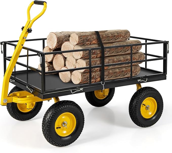 Utility Garden Cart, 1200 lbs Capacity Heavy Duty Wagon Cart with Rotating Handle, Removable Sides & 13" Wheels, Metal Utility Cart for Outdoor Hauling & Gardening