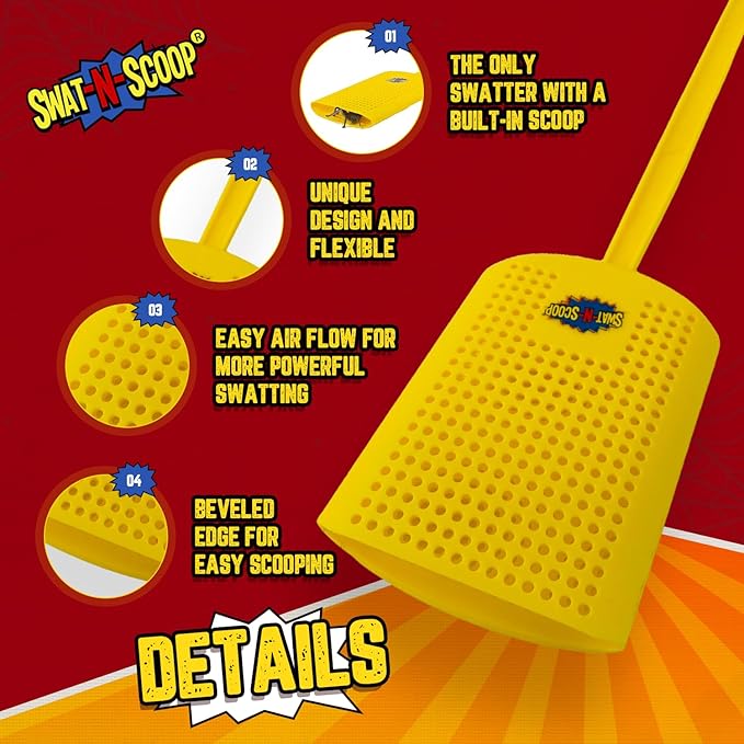 Heavy Duty Fly Swatter and Spider Catcher and Release (1, Yellow). Insect Fly Catchers for Inside Home. House Fly Swatter or Humane Bug Catcher with Built in Insect Scoop.