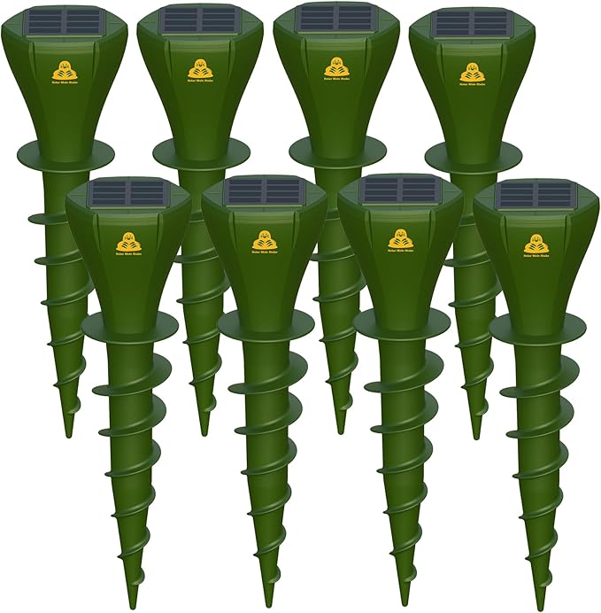 Mole Repellent Solar Powered 8 Pack, Snake Vole Repellent Outdoor, IP65 Waterproof Snake Deterrent Gopher, Waterproof Sonic Mole Spikes for Lawn and Garden, Get Rid of Moles, Groundhogs, and Rodents