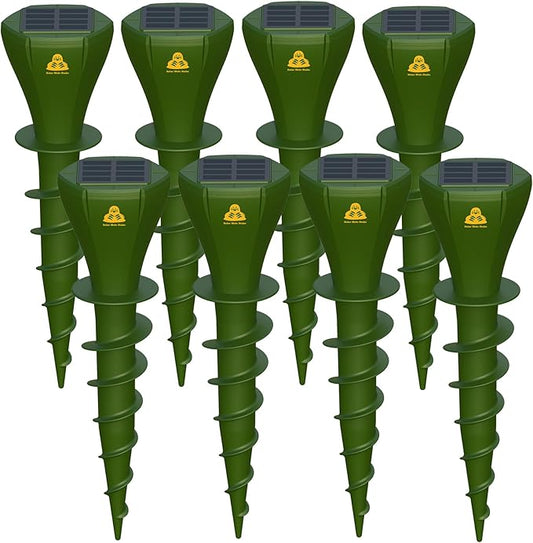 Mole Repellent Solar Powered 8 Pack, Snake Vole Repellent Outdoor, IP65 Waterproof Snake Deterrent Gopher, Waterproof Sonic Mole Spikes for Lawn and Garden, Get Rid of Moles, Groundhogs, and Rodents