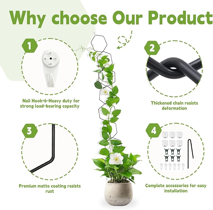 Chain Trellis for Climbing Plants, Hexagonal Metal Plant Support, DIY Installation, Indoor and Outdoor Use for Monstera and Ivy