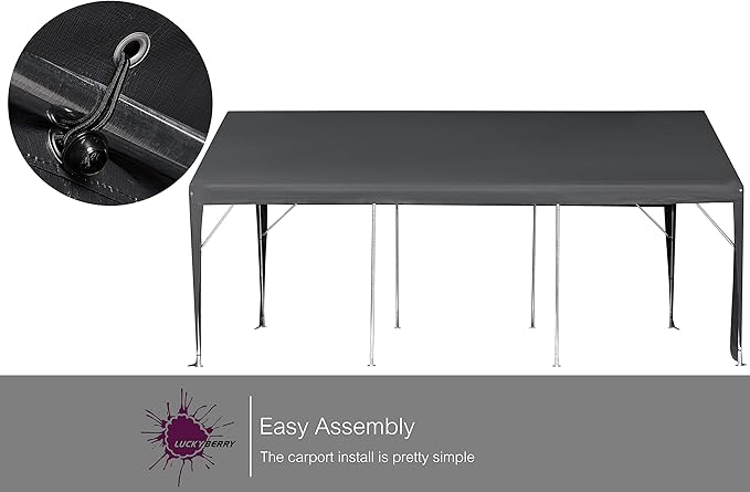 Carport 12'x 20' Portable Garage with Removable Door for Car, Truck, Boat, Car Canopy with All-Season Tarp, Grey