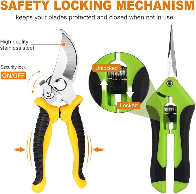 3 Pack Garden Pruning Shears, Stainless Steel Gardening Scissors Set with Storage Bag - Sharp Handheld Pruners for Plants, Flowers, Branches - Ergonomic Garden Clippers & Tools