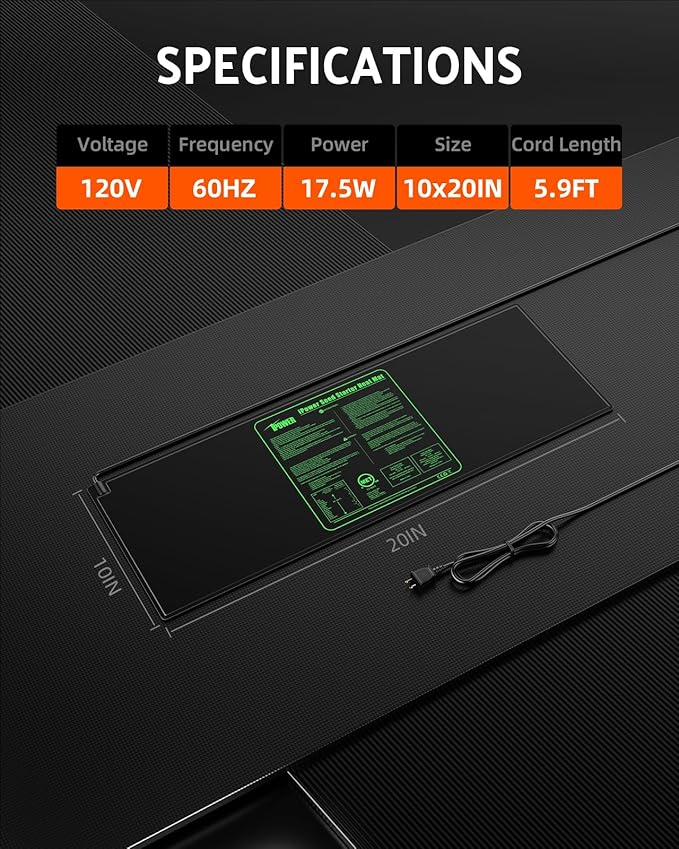 iPower 2-Pack Durable Waterproof Seedling Heat Mat 10" x 20" Warm Hydroponic Plant Germination Starting Pad, 2 Pack, Black