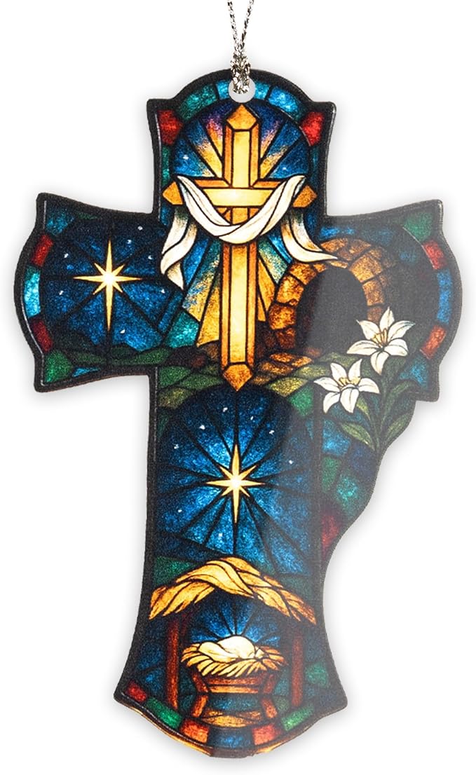 Christian Cross Ornament – Religious Christmas Decor- Nativity Ornament- Easter Cross Ornament – Christian Ornament 2025 – Suncatcher Effect Window Hanging