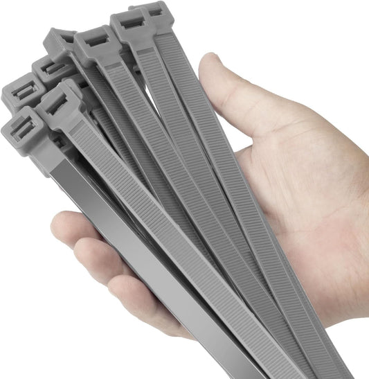 12 inch Silver Zip Ties Heavy Duty 100 PCS, 250 LBS Ultra Exclusive Strong Plastic Wire Ties, Large Cable Ties Extra Long Tie Wraps, Indoor and Outdoor UV Resistant