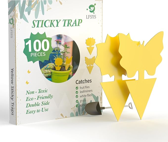 100 Pcs Sticky Trapz for gnat, Yellow Stick Traps for Plants, Fungus gnat Traps Double Side with Shovel, Indoor Safe for Gnat, Fruit Fly, White Fly, Aphid, Leaf Miner