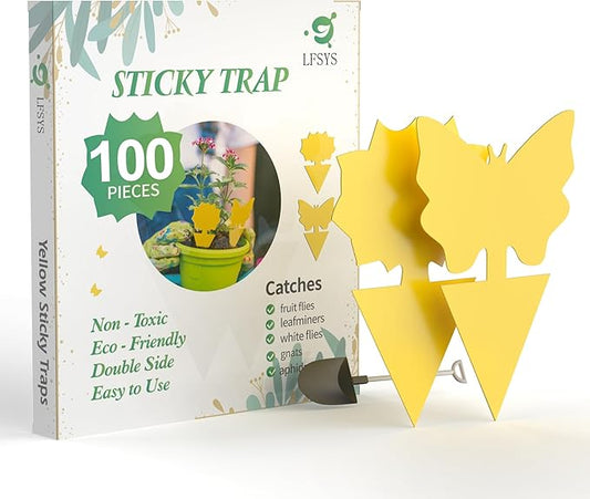 100 Pcs Sticky Trapz for gnat, Yellow Stick Traps for Plants, Fungus gnat Traps Double Side with Shovel, Indoor Safe for Gnat, Fruit Fly, White Fly, Aphid, Leaf Miner