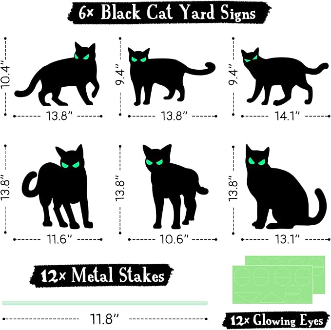 6 PCS Halloween Black Cat Yard Decorations Halloween Yard Signs Outdoor Lawn Decorations