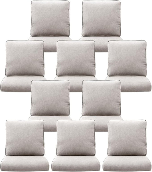10-Piece Outdoor Patio Cushion Set - Fade & Water Resistant with Removable Olefin Cover, 22x24x4 Inch Memory Foam Cushions for Wicker Sectional Sofa – Beige/Regular