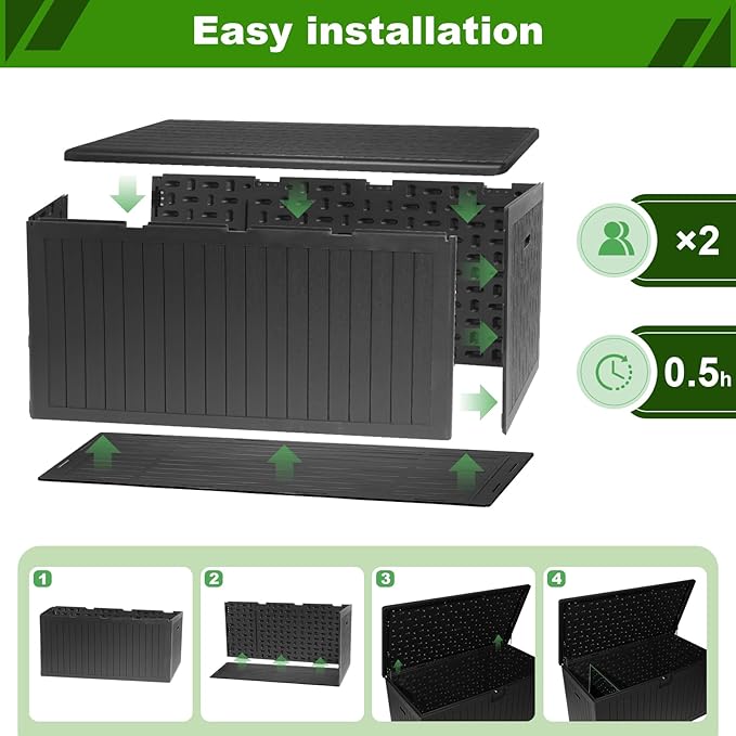 260 Gallon Outdoor Storage Box Waterproof, Extra Large Plastic Outside Deck Box Weatherproof, Resin Patio Storage Bin with Lock and Lids for Pool Equipment, Cushion