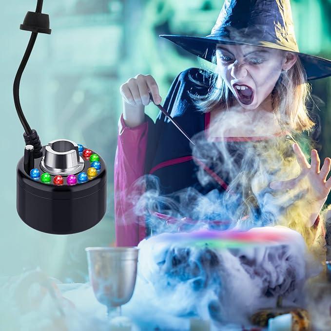 Yaomiao 4 Piece Halloween Mist Maker Fogger Small Ultrasonic Fog Machine Fountain Mister Fogger Water Garden Pond Foggers Air Humidifier with 12 LED Light Flashes for Halloween (Black and Silver)
