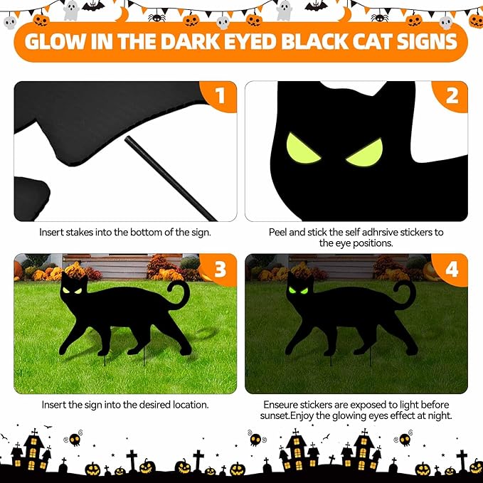 6 Pack Halloween Black Cat Yard Signs with Stakes Black Cat Yard decor Scary Silhouette Halloween Decorations Made of Waterproof Plastic Corrugated Board for Outdoor Lawn Garden