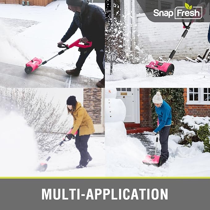 SnapFresh Cordless Snow Shovel, 12 Inch 20V Cordless Snow Shovel with 4000mAh Battery & Fast Charger(Pink)