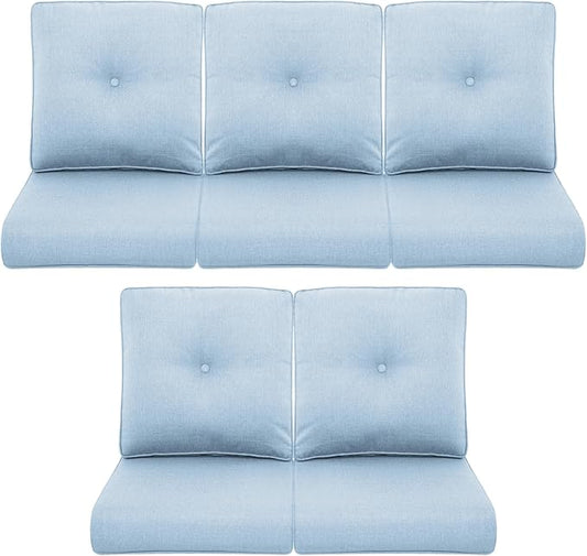 Patio Chair Cushions 5 Packs - Outside 22x24 High Back Water-Resistant Cushion with Zipper Cover for Outdoor Glider Rocking Chairs Loveseat 3-seat Couch Sofa – Baby Blue/Buckle