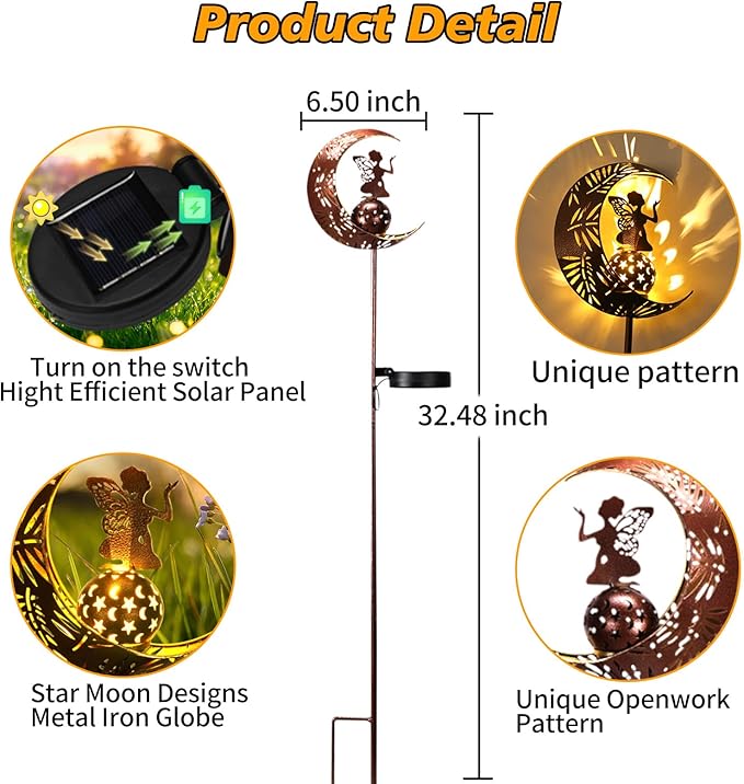 ZKLiLi Garden Solar Lights Pathway Stake Lights Moon Fairy with Angel Decor, Gardening Birthday Gift for Mom Grandma Friends, Outdoor Decor Light Waterproof for Walkway, Yard, Patio(Moon Fairy)