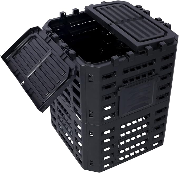 90 Gallon Garden Composter Bin - Premium Recycled Plastic, Large 340 Liter Capacity, Easy Assembly, Lightweight, Aerating Outdoor Compost Box for Fertile Soil