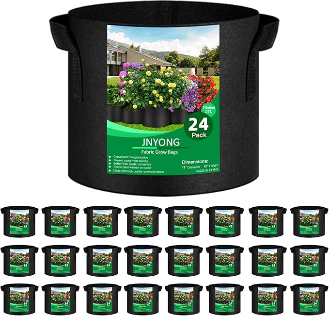 24-Pack 7 Gallon Thickened Non-Woven Grow Bags, Aeration Fabric Pots with Handles
