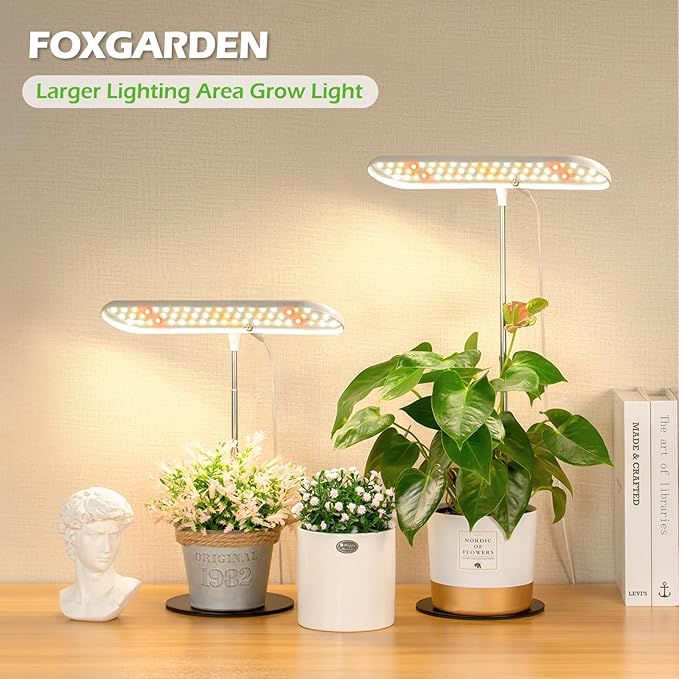 FOXGARDEN Grow Light, Full Spectrum Desktop Grow Lamp with Base, Bright LED Plant Light with Auto On/Off Timer 4/8/12H, 4 Dimmable Brightness, Height Adjustable, Ideal for Indoor Plants