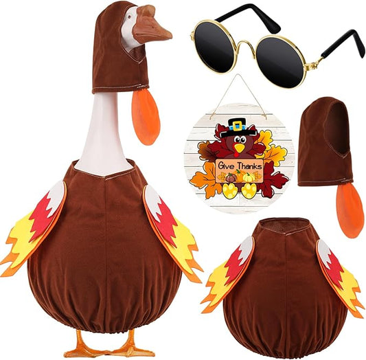 Porch Goose Outfits Turkey with Accessories Yard Garden Lawn Goose Clothes for Plastic Cement Goose Statue 23" H Large Fall Autumn Thanksgiving Porch Goose Costume Set for Patio Outdoor Decoration