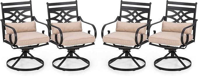 PHI VILLA Patio Dining Chairs Set of 4, Outdoor Swivel Chairs with Cushion and Pillow for Garden Lawn and Deck