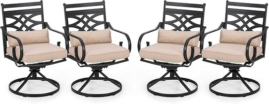 PHI VILLA Patio Dining Chairs Set of 4, Outdoor Swivel Chairs with Cushion and Pillow for Garden Lawn and Deck