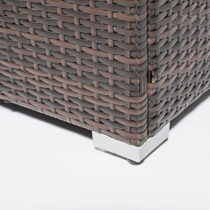 30'' Propane Fire Pit Table, Marble Textured Ceramic Tabletop, 50,000 BTU Fire Table with Brown Wicker, Mix Color Glass Rocks, Including Lid&Cover, Square