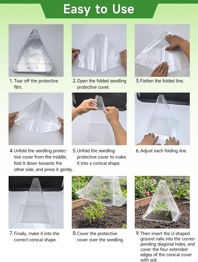 60 Pack Garden Cloches for Plants - Clear Reusable Plastic Seedling Covers with 120 Metal Stakes - Mini Greenhouse Plant Bell Covers for Frost, Sun, Pests Protection(7.8" x 11")