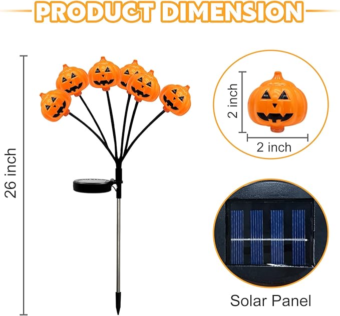 Set of 3 Halloween Pumpkin Lights Outdoor Solar Pathway Lights with 18 Cool White LEDs for Garden Yard Lawn Patio Decorations