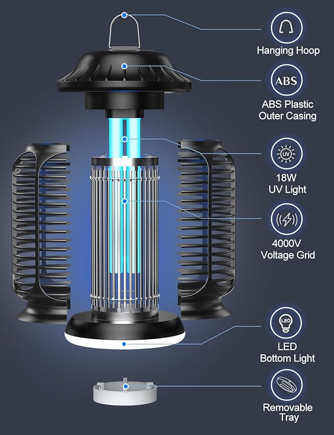 CLEVAST Bug Zapper Outdoor - Electric Mosquito Killer with UV Light, Waterproof Fly Trap for Patio, Yard, Garden, Indoor Use, Black Insect Zapper Lamp - Vintage