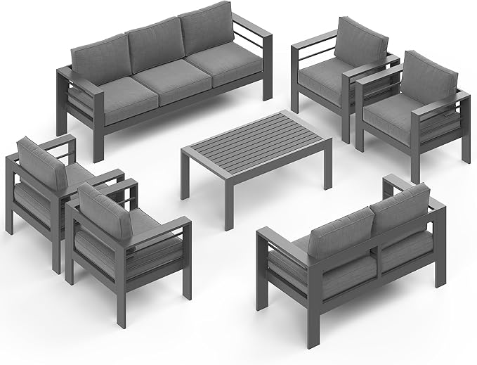 Wisteria Lane 7-Piece Outdoor Patio Furniture Set, Outdoor Sectional Furniture with Upgraded Cushions, Outdoor Conversation Seating Set for Balcony, Garden, Deck, Backyard, Grey