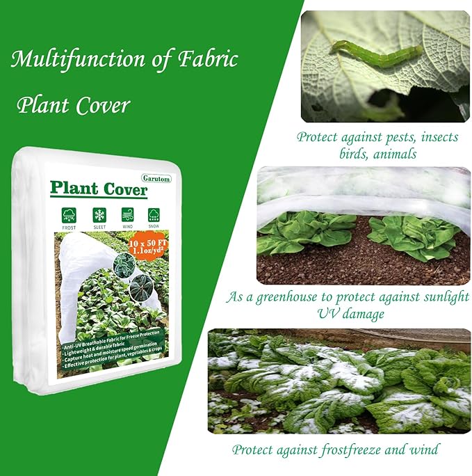 Plant Covers Freeze Protection 10ft x 50ft 1.1 oz Frost Cloth Plant Freeze Protection, Frost Blankets for Outdoor Plants Winter or Floating Row Covers Shade Cloth for Gardens, Vegetables