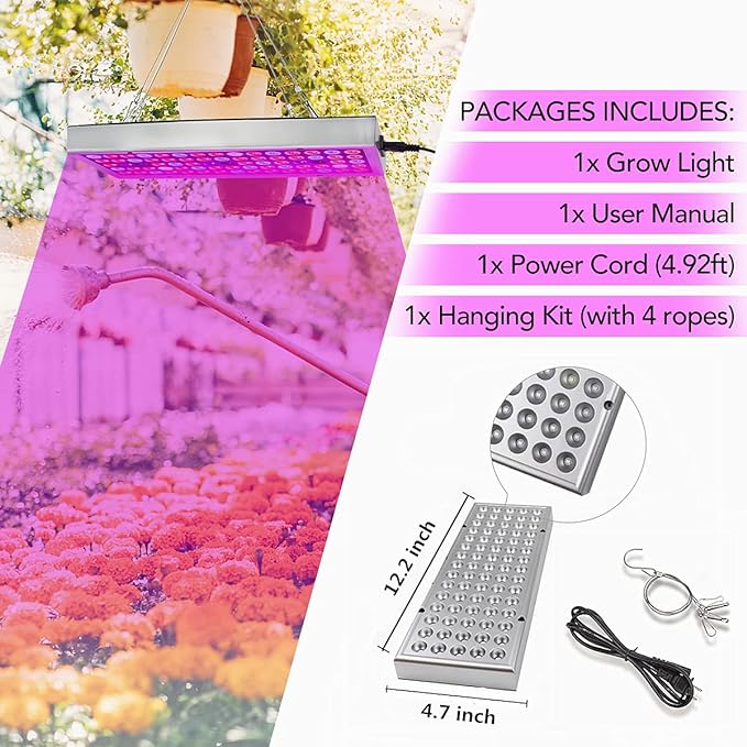 Juhefa LED Grow Lights, Full Spectrum Grow Lamp with IR & UV LED Plant Lights for Indoor Plants,Micro Greens,Clones,Succulents,Seedlings,Panel Size 12x4.7 inch