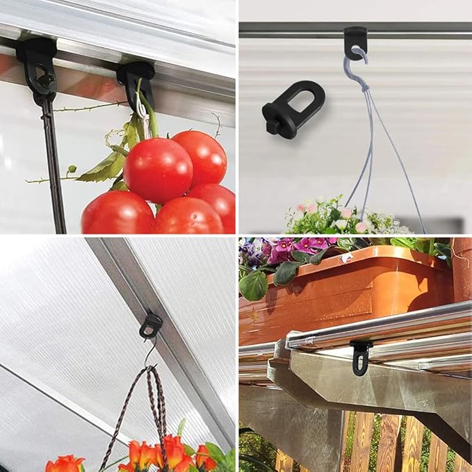ELANE 30 Pcs Greenhouse Hooks and Twist Clips, Plastic Fixing Clips for Outdoor Garden Hanging Plants. (Black)