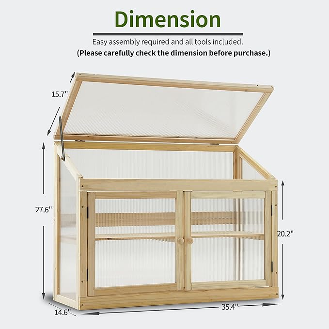 MCombo 2-Tier Wooden Cold Frame Garden Greenhouse Raised Flower Planter Shelf Bed Protection 6057-0160 (Natural)