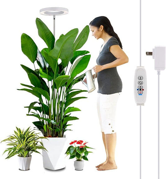 WaterRebirth 8 inch Grow Lights - Large Plant Light with 3 Timers, 10 Level Dimmable Brightness, Full Spectrum Lamp, Height Adjustable for Tall Plants