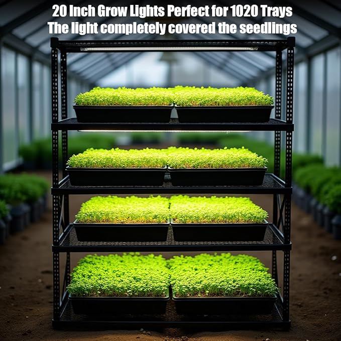 20 Inch Grow Light for Seed Starting for 1020 Trays Full Spectrum LED, Hydroponics Growing System Lights, Indoor Greenhouse Plant Lamp, 8/12/16H Timer & Dimmable Grow Lamp, 4 Pcs