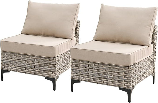 HOOOWOOO 2 Pieces Outdoor Patio Sectional Sets with 2 Armless Middle Chairs,Beige