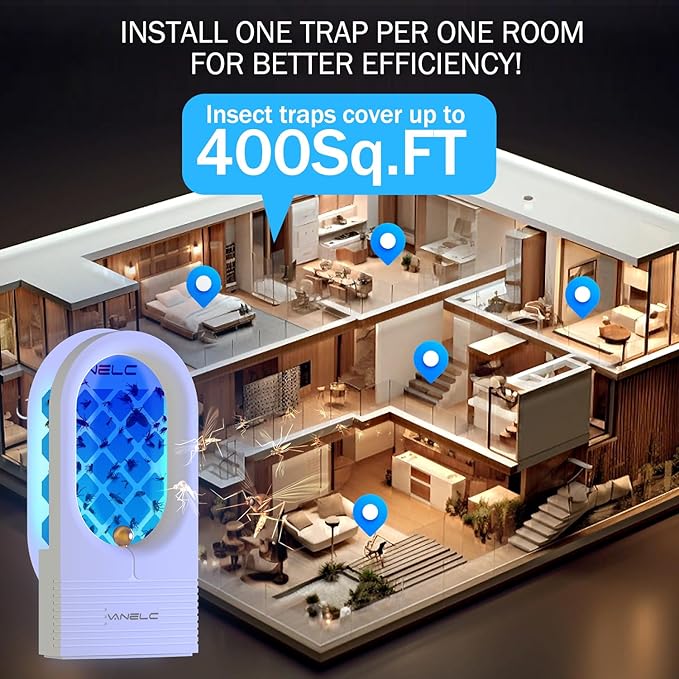 Fly Trap Indoor, VANELC Flying Insect Trap, Plug-in Fruit Fly Trap for Flies, Moth and Other Flying Insects, Gnat Traps for House Indoor, Bug Catcher Light Fly Killer (8 Double Sided Glue Cards)