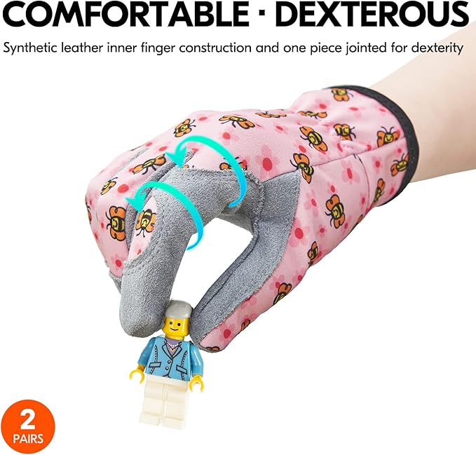 Vgo... 2-Pairs Age 4-5 Kids Gardening Gloves,Children Yard Work Gloves,Soft Safety Outdoor Playing Gloves (Size S, Blue&Pink, KID-MF7362)