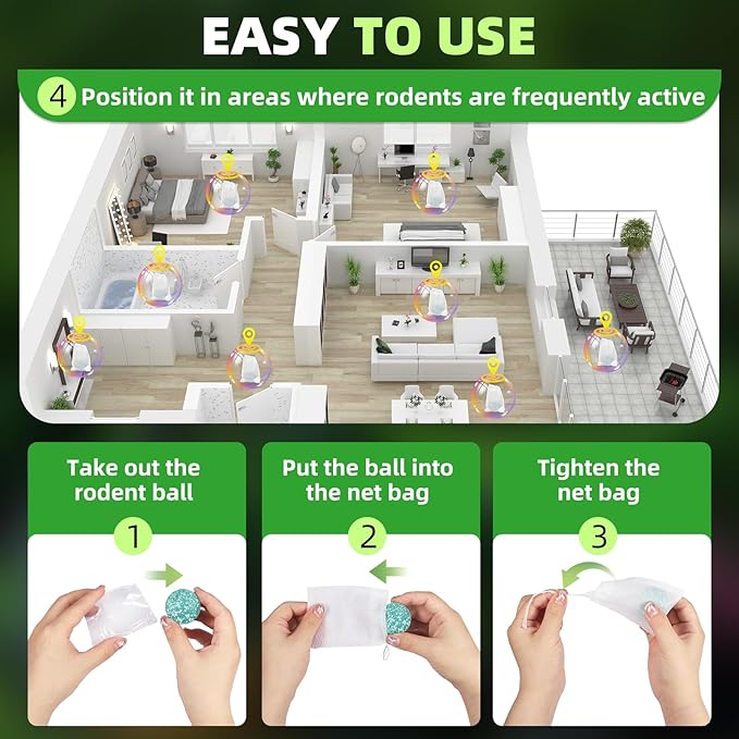 24PCS Mouse Rodent Rat Repellent Natural Peppermint Oil Mouse Repellent Balls for Rats Mice Deterrent for Indoor & Outdoor Use,Friendly to Human & Pet