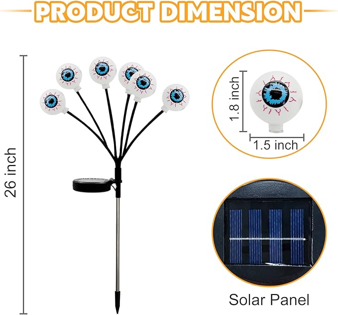 Set of 3 Halloween Eyeball Lights Outdoor Solar Pathway Lights with 18 Cool White LEDs for Garden Yard Lawn Patio Decorations
