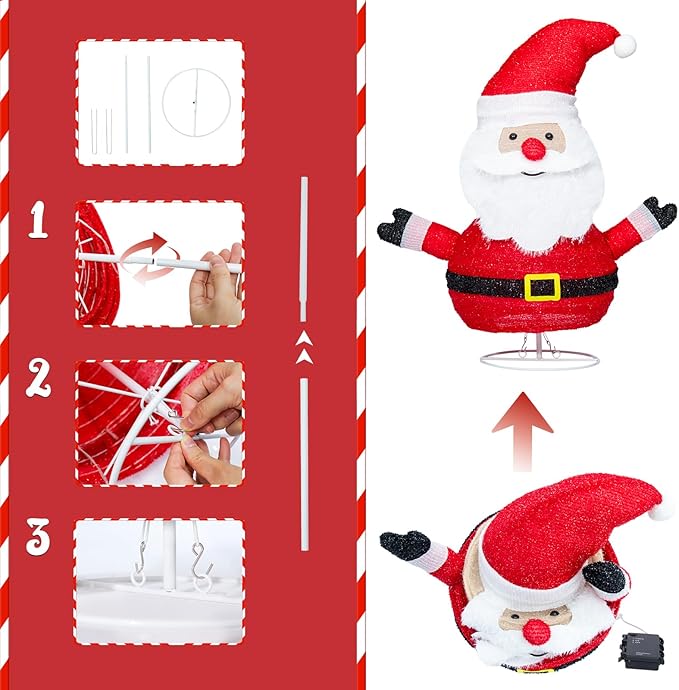 Collapsible Lights Christmas Santa Claus Lighted with LED Warm White Lights Christmas Outdoor Light Decor for Yard Lawn Porch Garden Living Room Bedroom Indoor Outdoor