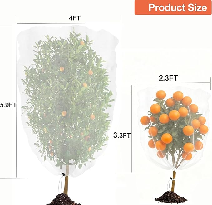 Garden Mesh Netting with Drawstring & Zipper,4PACK Mesh Netting Pest Barrier Protection Bird Mosquito Net Plants Cover for Patio Vegetable Plants Fruit Tree (4FTx5.9FT+2.3FTx3.3FT)